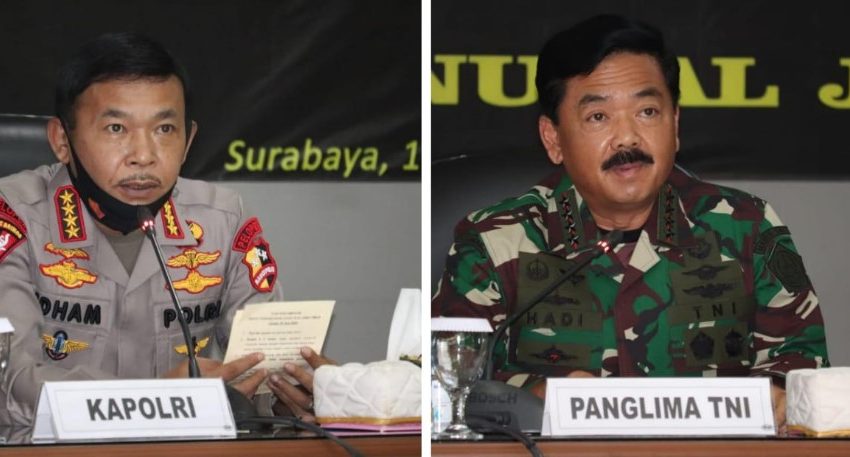  Panglima TNI bersama Kapolri Pimpin Rapat Penanganan Covid-19 di Jawa Timur