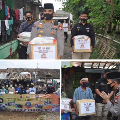  Tim Jum’at Barokah Polda Banten Bagikan Sembako di Bhakti Sosial Sambut Hari Bhayangkara Ke-74