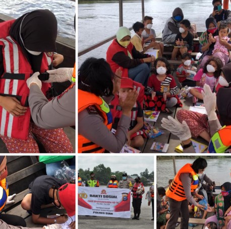  Lomba Mewarnai di Atas Perahu, Edukasi Anak-Anak Pinggiran Sungai Siak Sambut Hari Bhayangkara Ke-74