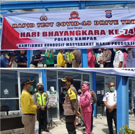  Polres Kampar Bersama Diskes Gelar Rapid Test Drive Thru Dalam Rangka Hari Bhayangkara ke-74