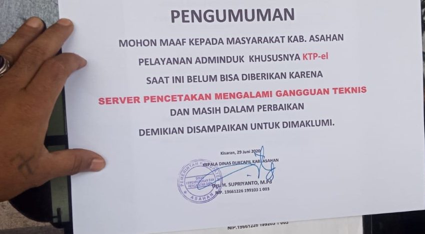  Mesin Pencetak KTP-el Rusak, Kadis Dukcapil Asahan Minta Maaf