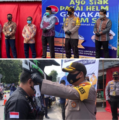  Mantapkan Kawasan Wajib Helm dan Masker di Kecamatan Tualang, Bupati Apresiasi Upaya Polres Siak