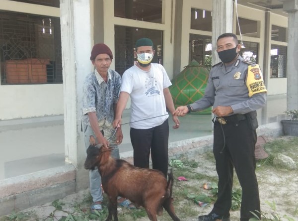  Polsek Bukit Raya Sumbang Satu Ekor Kambing Ke Masjid Nurul Jannah