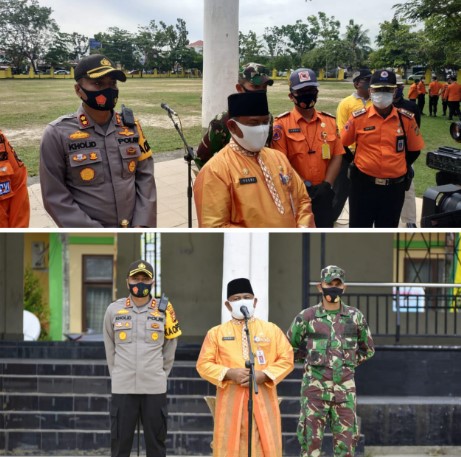  Tim Gabungan Pemda Kampar Bersama Polres dan Kodim Lakukan Penyemprotan Desinfektan