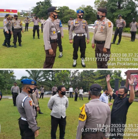  Provos Polres Kuantan Singingi Disiplinkan Personil Pakai Masker