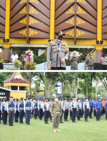  Kapolresta Pekanbaru Hadiri Apel Gelar Pasukan Pembatasan Sosial Berskala Mikro