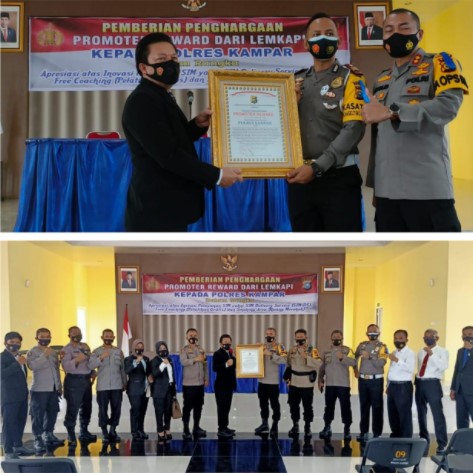  Lemkapi Anugerahkan Piagam Penghargaan Promoter Reward untuk Polres Kampar