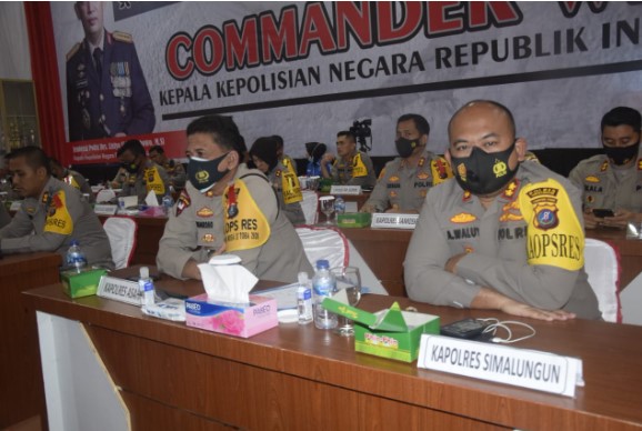  Dukung 100 Hari Kinerja Kapolri, Kapolres Simalungun Ikuti Commander Wish Kapolri Secara Virtual di Polda Sumut