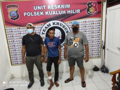  Tim Tekab Polsek kualuh Hilir Tembak Pelaku Curanmor Desa Pangkal Lunang