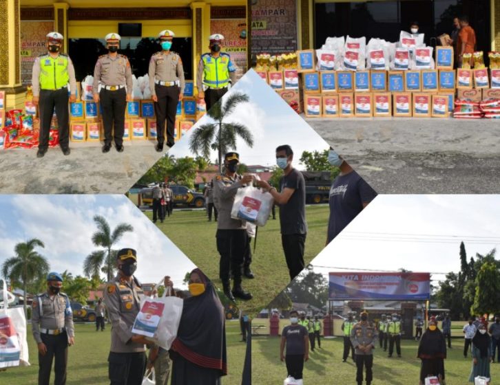  Polres Kampar Distribusikan 600 Paket Bansos Bagi Masyarakat Saat Penerapan PPKM