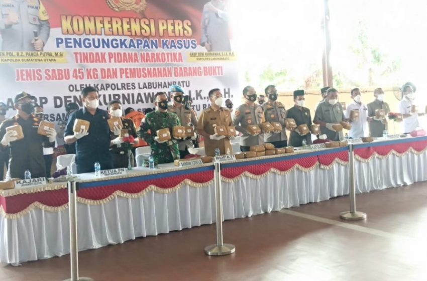 Kapolres Labuhanbatu Musnahkan 45 Kg Sabu Jaringan Aceh-Riau