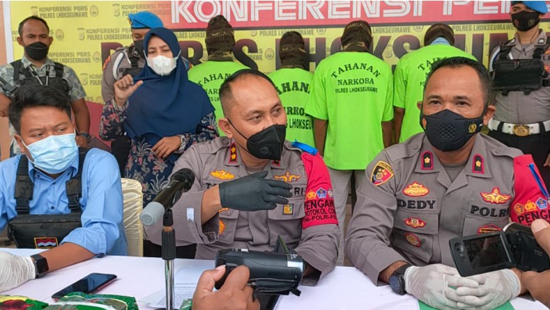 Tim Opsnal Satresnarkoba Polres Lhokseumawe Ringkus Empat Kurir Narkoba dan Amankan 9 Kg Barang Bukti