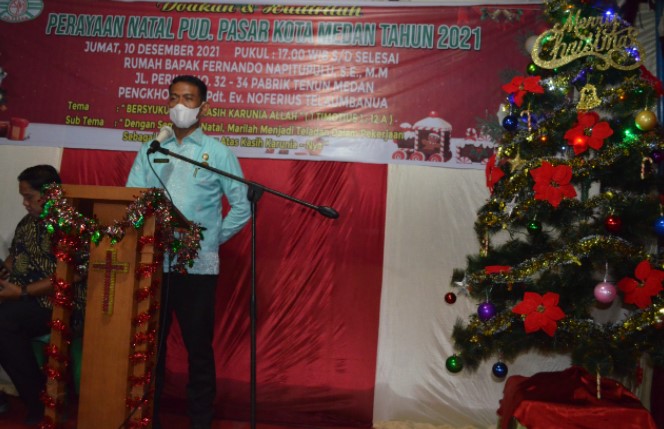 Perayaan Natal di PUD Pasar Medan, Para Pegawai Diajak Perkuat Kolaborasi untuk Hadapi Tantangan 2022