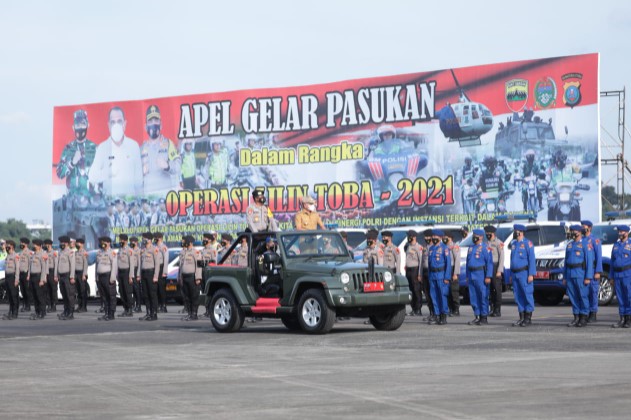  Gubsu Bersama Kapoldasu dan Pangdam I/BB Gelar Apel Pasukan Ops Lilin Toba 2021