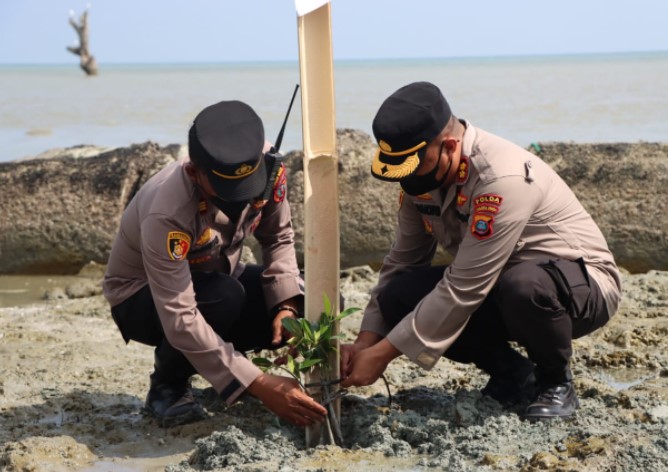  Kapolres Serdang Bedagai Tanam Pohon Mangrove di Pantai Merdeka