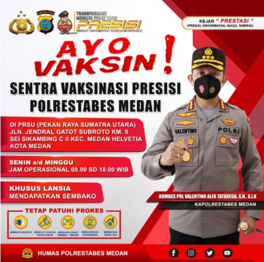  Polrestabes Medan Gelar Sentra Vaksinasi Presisi di PRSU Setiap Hari