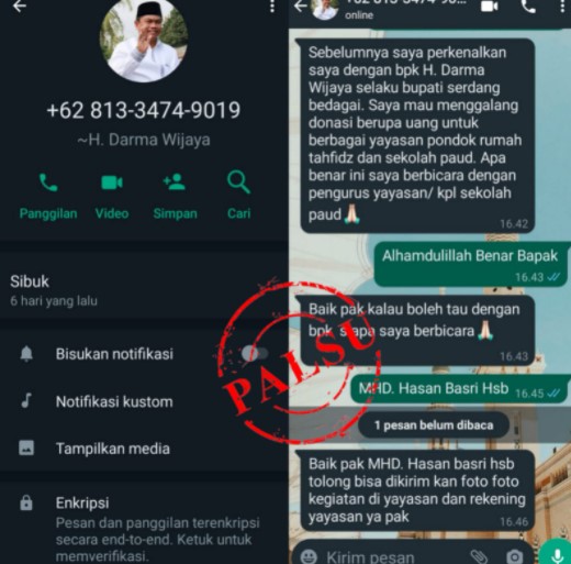  Hati-Hati Penipuan Lewat WA Catut Nama Bupati Sergai, Masyarakat Diminta Waspada