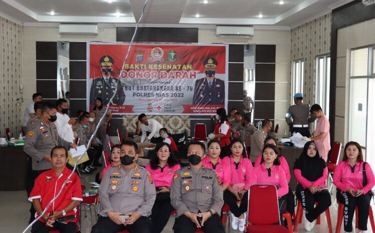 Polres Nias Gelar Donor Darah Serentak Sambut HUR Bhayangkara Ke-76