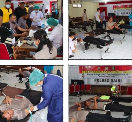 Sambut HUT Bhayangkara Ke-76, Polres Dairi Gelar Baktikes Donor Darah