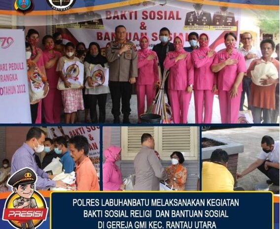  Meriahkan Hari Bayangkara Ke-76, Kapolres Labuhanbatu Bersama Ketua Bhayangkari Gelar Baksos Religi di Gereja GMI Makedonia