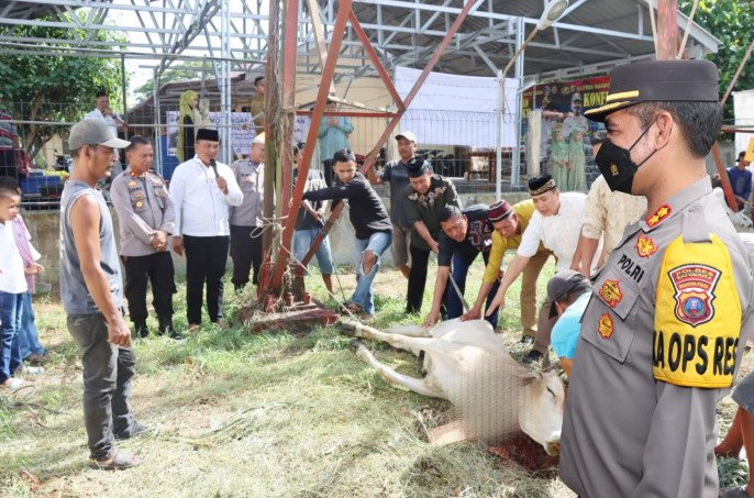 Polres Batubara Sembelih 6 Ekor Hewan Kurban di Hari Raya Idul Adha 1443 H