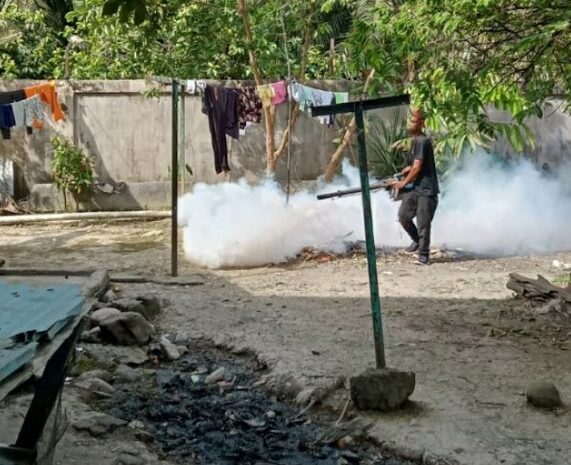 PT SUJ dan Dinkes Labuhanbatu Lakukan Fogging Berantas Nyamuk DBD Berbahaya