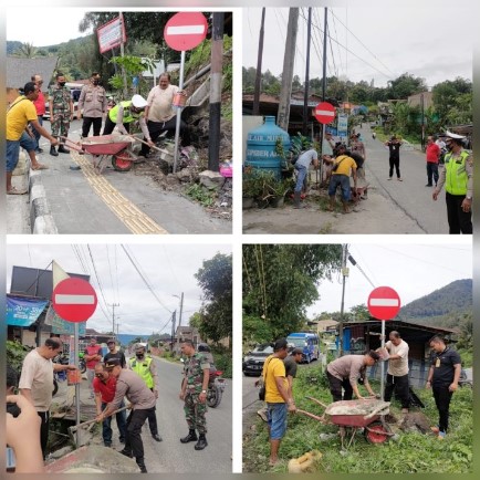 Kapolsek Parapat Pasang Rambu Lalin Larangan Masuk di Empat Lokasi