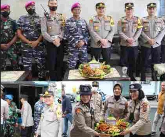  Polres Pelabuhan Beri Kejutan Hari Ulang Tahun Ke-77 TNI di Mako Yonmarhanlan I