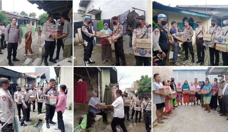  Kapolsek Patumbak Salurkan 200 Paket Sembako Bantuan Kapolrestabes Medan Kepada Korban Banjir