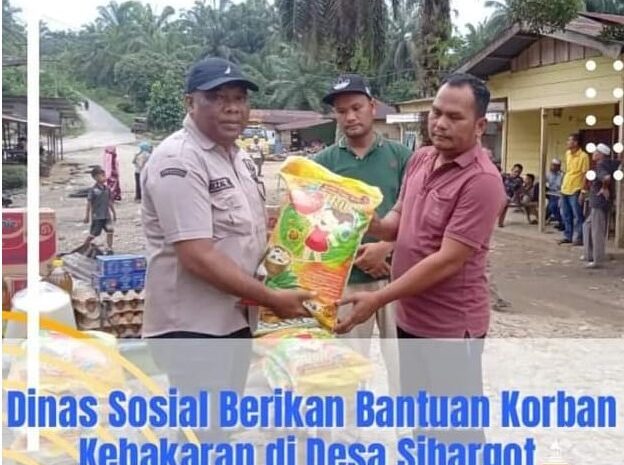 Dinsos Labuhanbatu Salurkan Bantuan Sembako Kepada Dua Keluarga Korban Kebakaran di Desa Sibargot