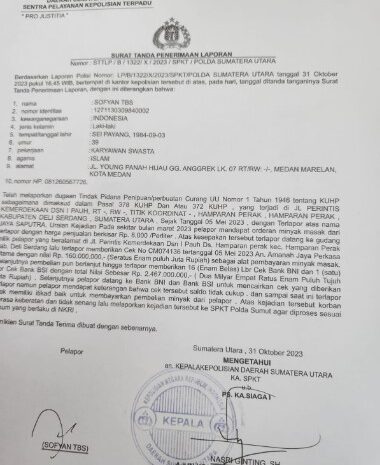 Tipu Rp 2, 46 Miliar, JS Caleg PAW dari Partai Gerindra Dilaporkan ke Polda Sumut