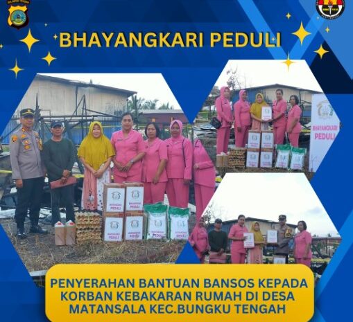 Bhayangkari Cabang Morowali Berikan Bantuan Kepada Korban Kebakaran di Desa Matansala