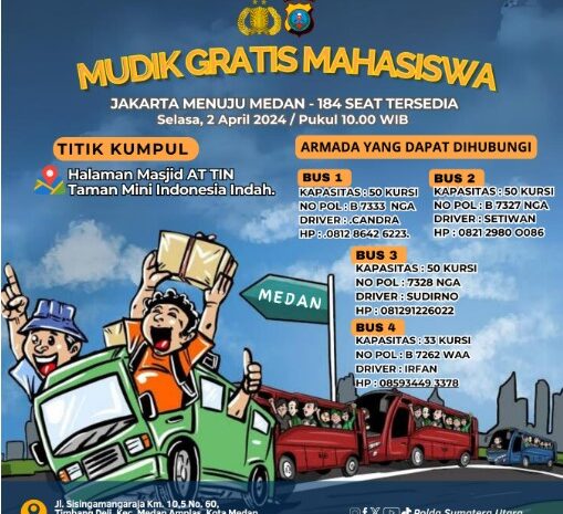  Mudik Gratis Polda Sumut Bersama Mahasiswa dari Jakarta