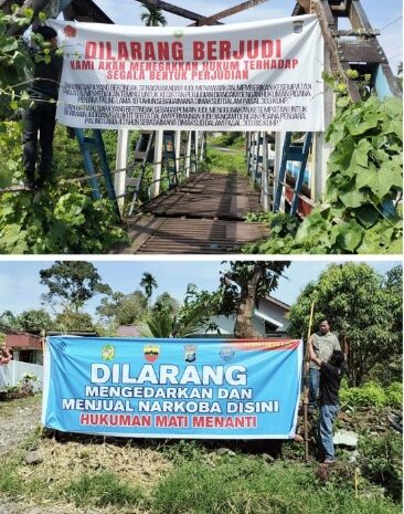  Polsek Pancur Batu Pasang Spanduk Larangan Judi Hingga Narkoba, Masyarakat Merasa Senang dan Terlindungi