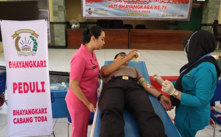  Jelang Hut Bhayangkara Ke-78, Polres Toba Gelar Bhakti Sosial Donor Darah