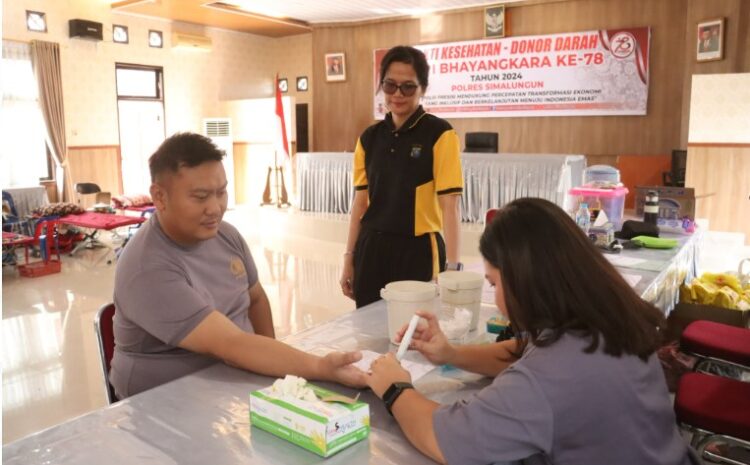  Bakti Kesehatan Donor Darah Keluarga Besar Polres Simalungun Dalam Rangka Hari Bhayangkara Ke-78