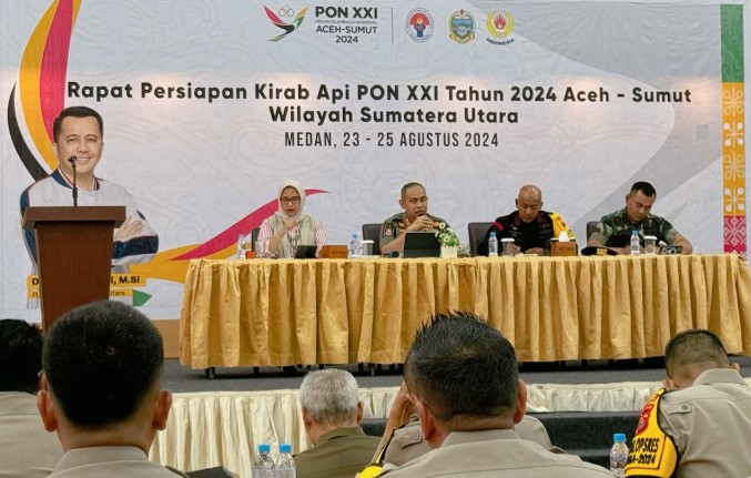  Dansat Brimob Polda Sumut Hadiri Rapat Persiapan Kirab Api PON XXI Tahun 2024 Wilayah Sumut