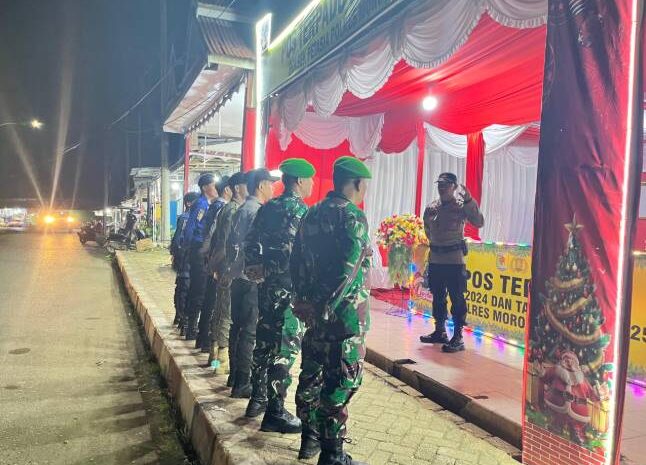  Personil Koramil 1311-03/Petasia Bersama Kepolisian Morowali Utara Laksanakan Pengamanan di Pos Jelang Natal dan Tahun Baru