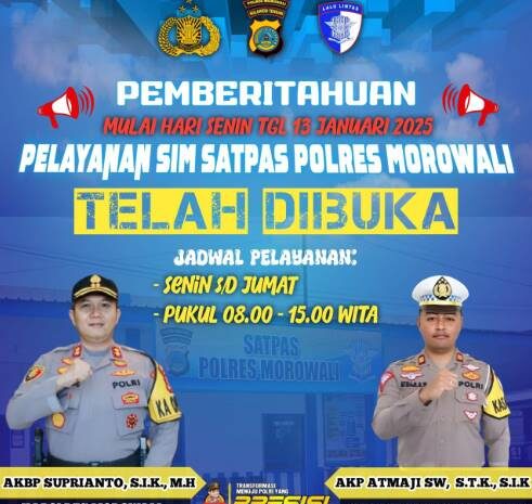  Polres Morowali Resmi Buka Layanan Pembuatan dan Perpanjangan SIM