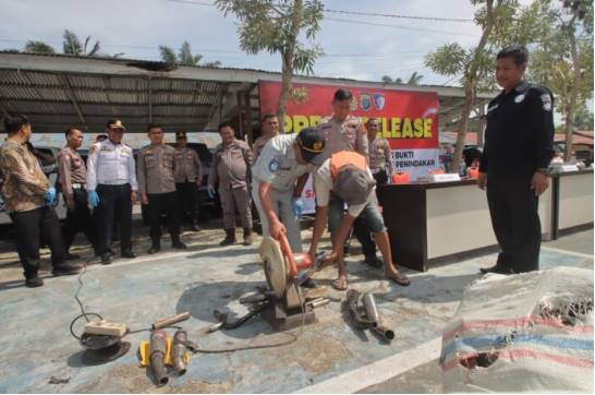  Satlantas Polres Sergai Musnahkan Ratusan Knalpot Brong