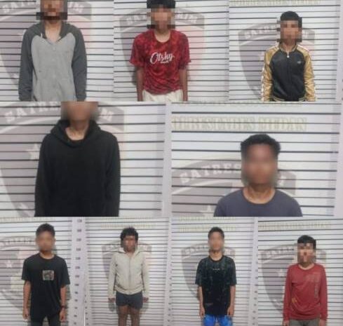  Polsek Sunggal Amankan 9 Orang Anggota Genk Motor Rakensu Sri Gunting