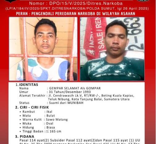  Polda Sumut Tetapkan Gempar Selamat Sebagai Tersangka Narkotika, Kini Buron dan Masuk DPO
