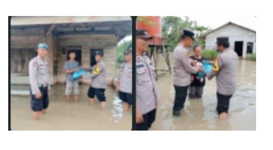  Polres Sergai Hadir Bantu Korban Banjir di Desa Pekan Tanjung Beringin
