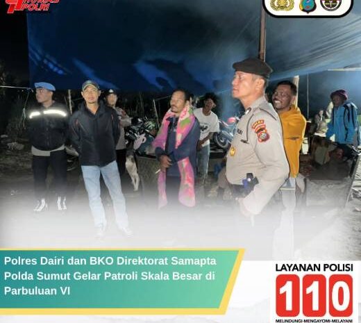  Polres Dairi dan BKO Direktorat Samapta Polda Sumut Gelar Patroli Skala Besar di Parbuluan VI
