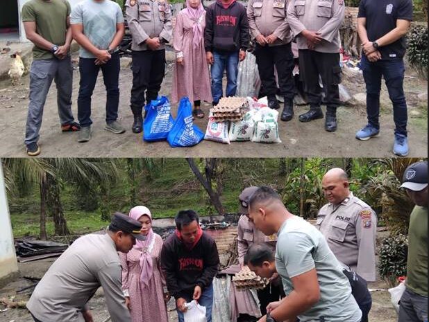  Polsek Salapian Polres Langkat Salurkan Bansos Untuk Korban Kebakaran Rumah di Lau Tepu