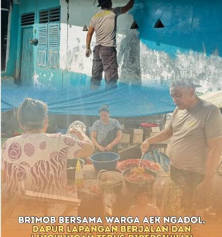  Brimob Bersama Warga Aek Ngadol, Dapur Lapangan Berjalan dan Lingkungan Terus Dibersihkan