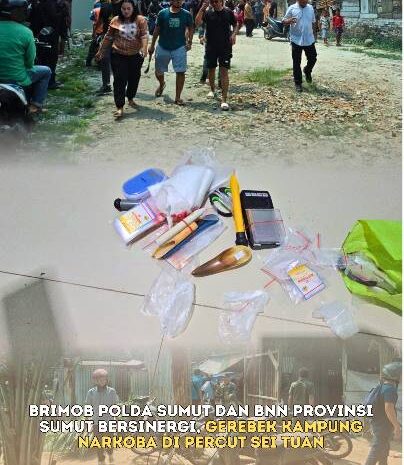  Brimob Polda Sumut dan BNN Sumut Bersinergi, Gerebek Kampung Narkoba di Percut Sei Tuan