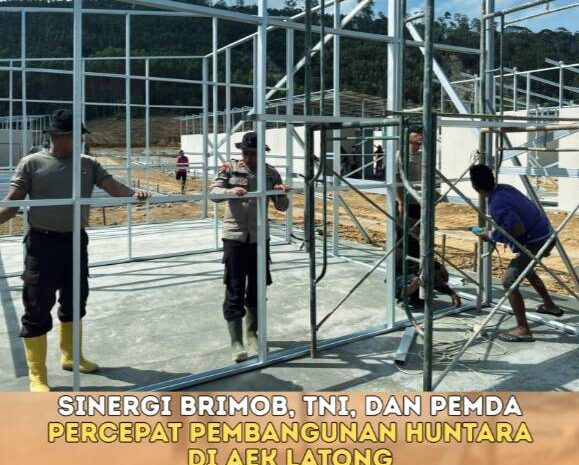  Sinergi Brimob, TNI, dan Pemda Percepat Pembangunan Huntara di Aek Latong