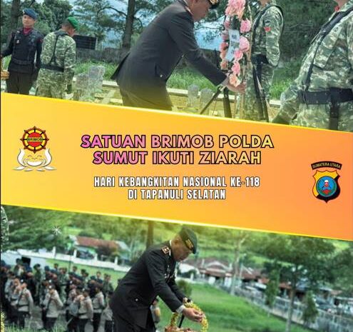  Satuan Brimob Polda Sumut Ikuti Ziarah Hari Kebangkitan Nasional Ke-118 di Tapsel