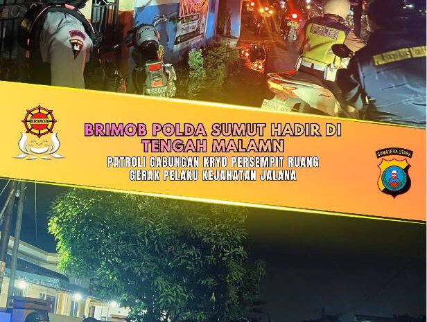  Brimob Polda Sumut Hadir di Tengah Malam, Patroli Gabungan KRYD Persempit Ruang Gerak Pelaku Kejahatan Jalanan